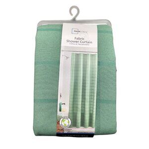 Mainstays Fabric Shower Curtain Green Plaid 72x72 Inches Recycled Buttonhole Top